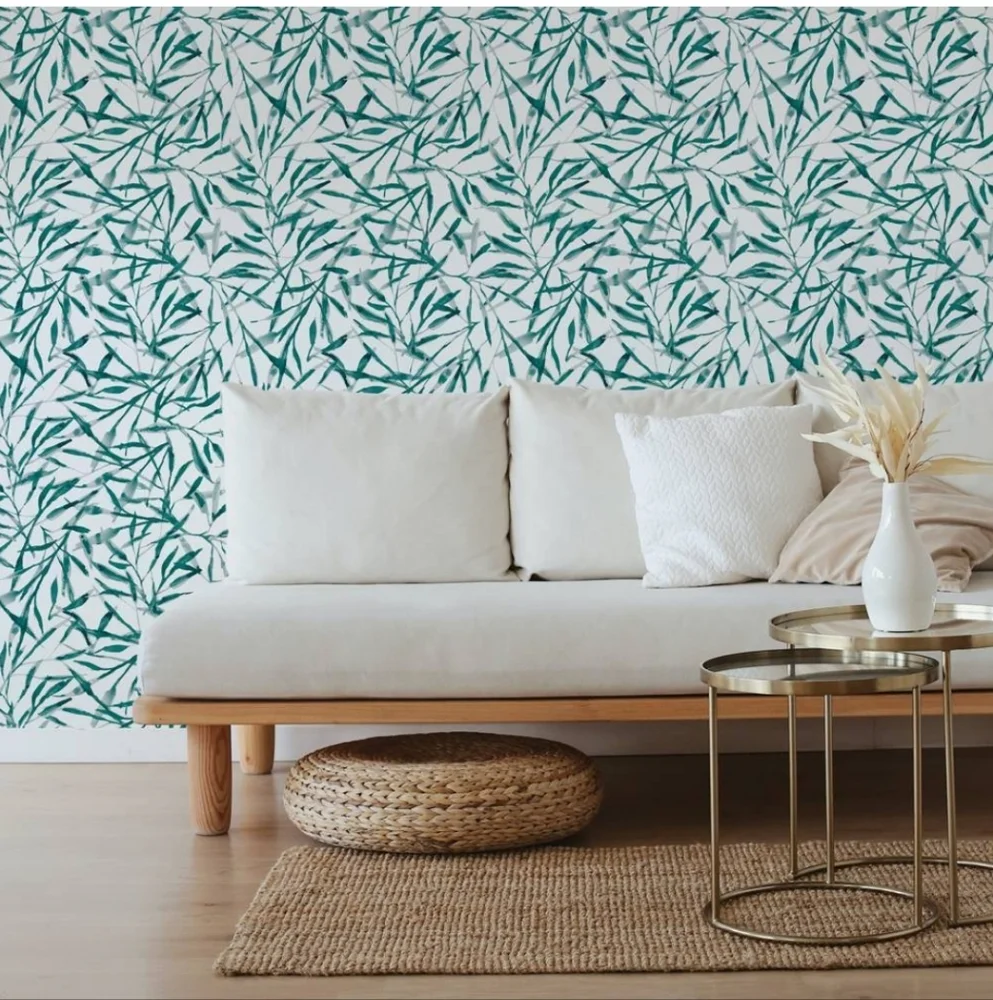 Tempaper & Co. Watercolor Leaves Removable Peel & Stick Wallpaper Viridian Gree
